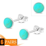 Turquoise Round Sterling Silver Stud Earrings, e440st